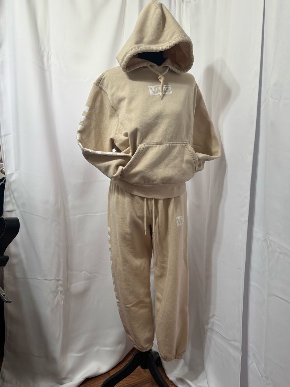 Vans Versa Tonal Checkerboard Hoodie Jogger Set Skater Sandcore Streetwear XS/S - Picture 2 of 14